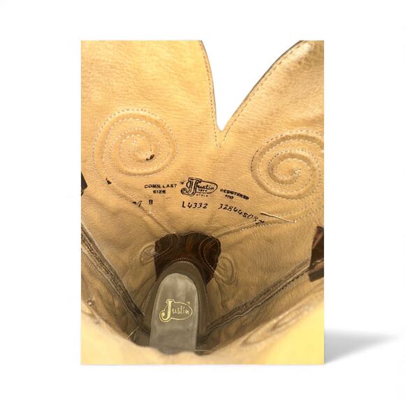 Justin L4332 Brown Damiana Cow Snipped Toe Western Boots Women Sz 7B Embroidered - Picture 8 of 9